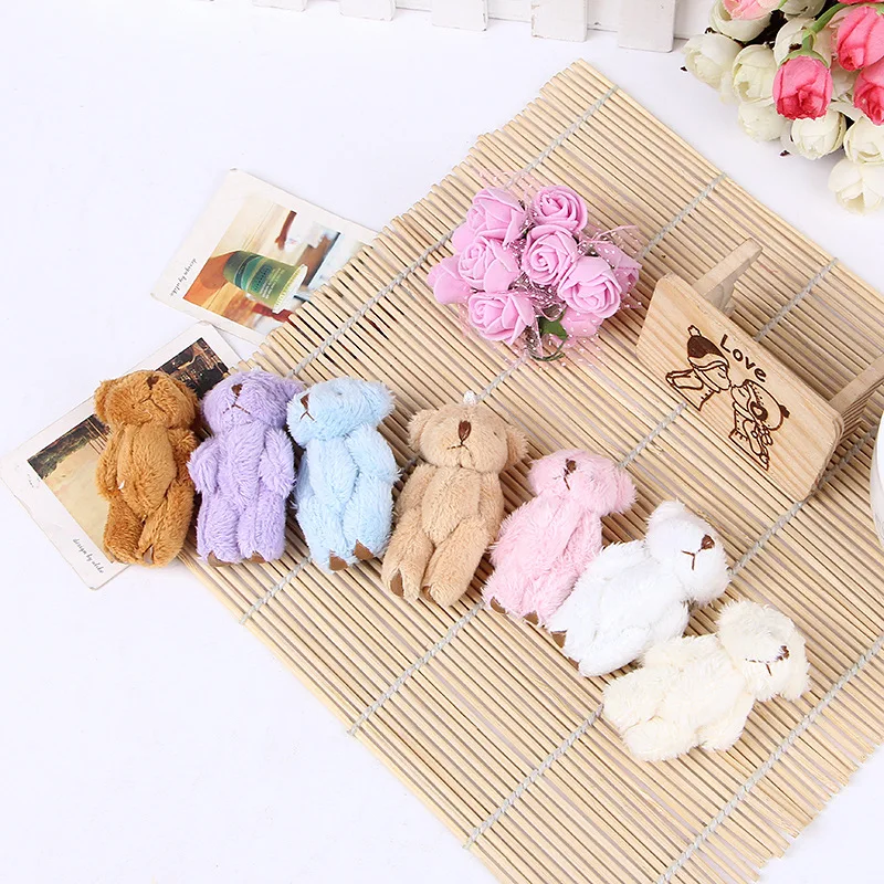 5Pcs Mini Teddy Bears Plush Toys 4cm Small Bear Joint Stuffed Toy 4 Joint Movable Animal Plush Doll DIY Pendant Christmas Gift