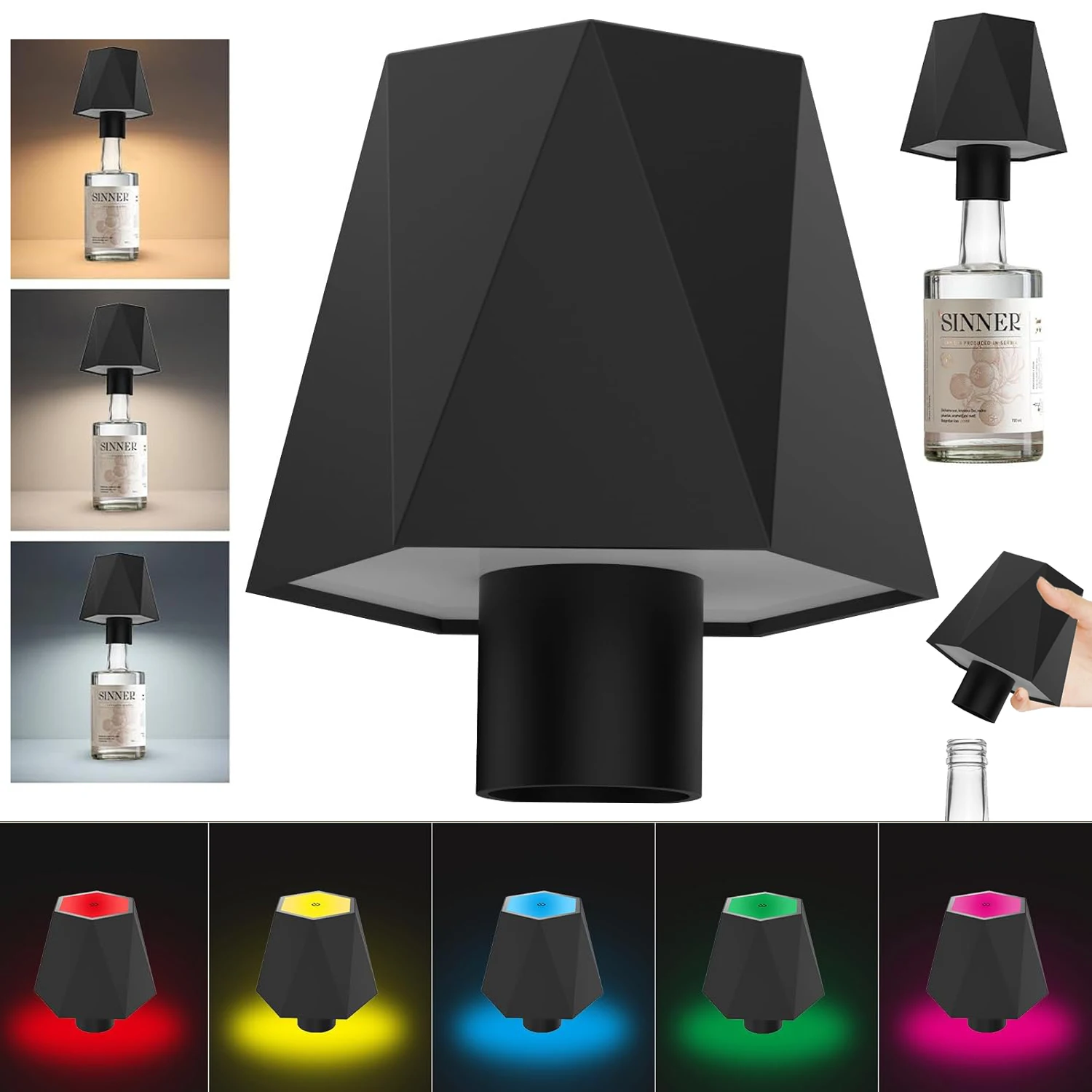 

Wireless Bottle Table Lamp Touch Control of 3 Colors RGB Stepless Dimming Night Lamp Suitable for Bar Wine Bottles Desk Lights