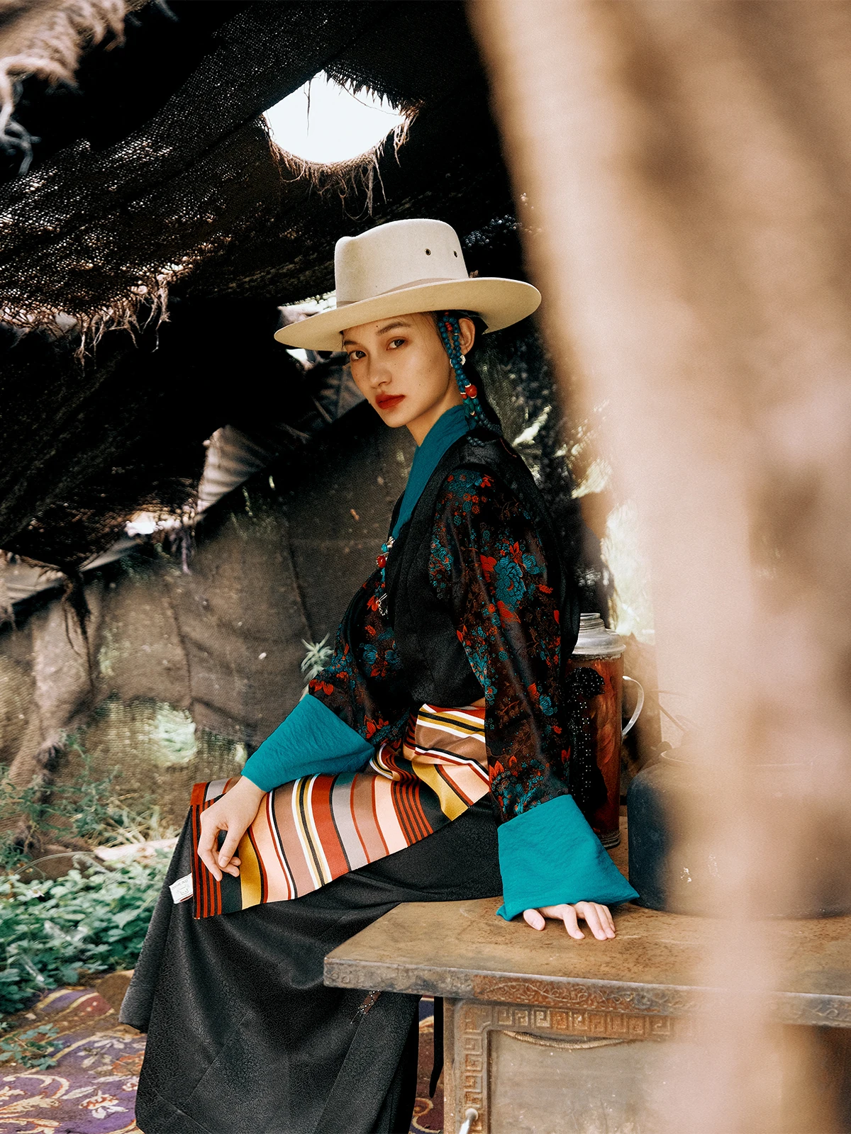 

Daily Tibetan Ethnic Long Dr Women's Turn-down Collar Hanfu Sle Dr Star Map Pattern High Waist Long Skirt