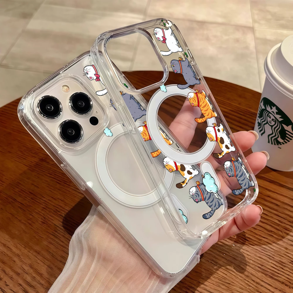 Cute Cartoon Cat Clear Phone Case For iPhone 17 11 12 13 15 16 1 4 Pro Max 14 15 16 Plus Air 16 17 E 15 16 14 Pro Acrylic Cover view 5
