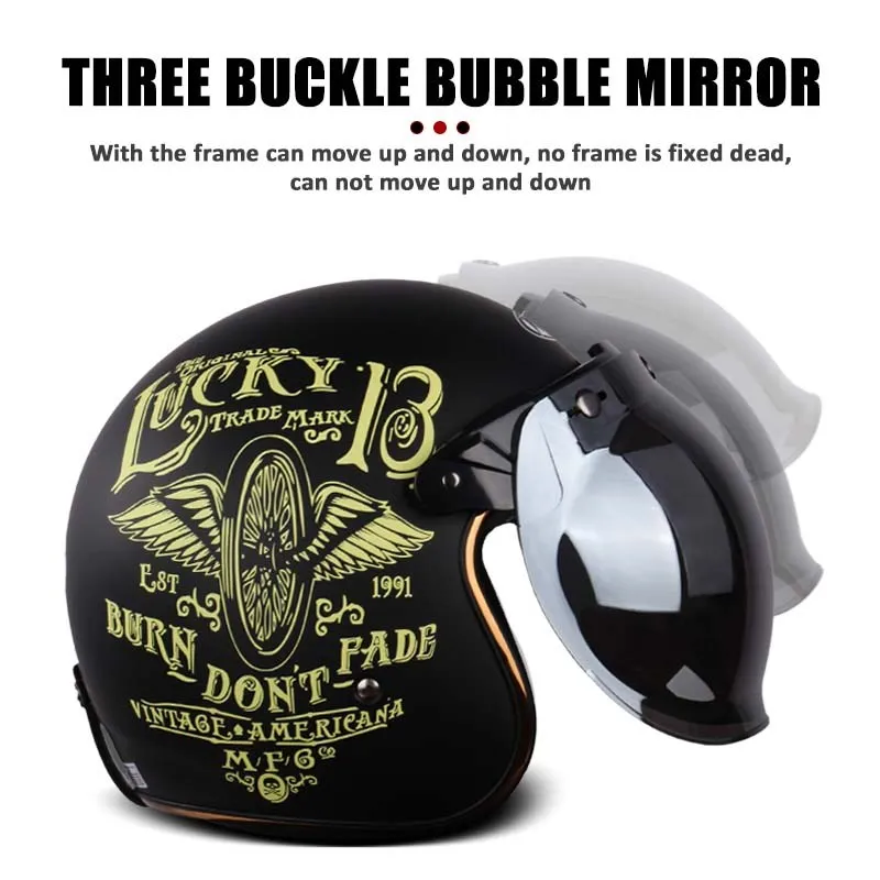 Authentic Bubble Mirror Motorcycle Helmet Three Button Type Retro Style Helmet Lenses Bubble Shield Visors Helmet Accessories