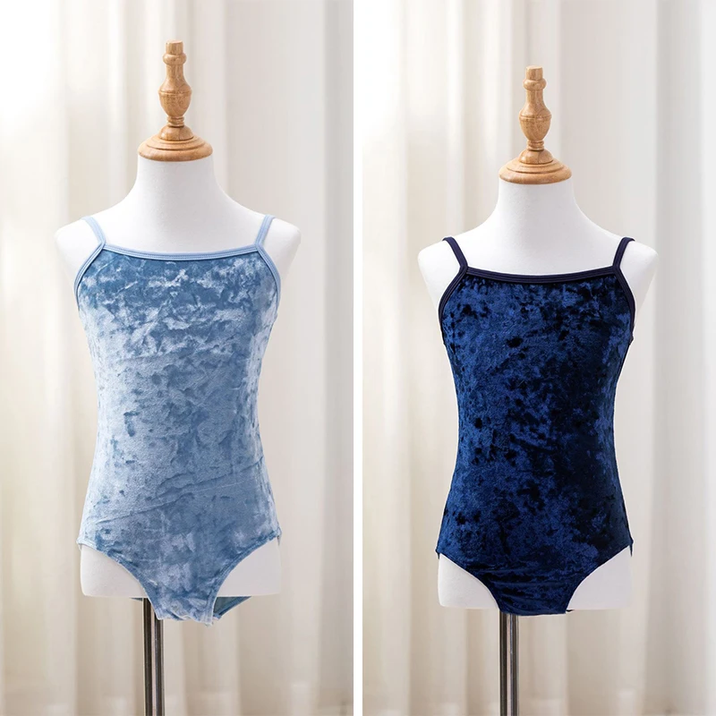 Girls Ballet Leotards Velvet Sleeveless Dance Leotard Summer Gymnastics Romper Dancewear Adjustable Strap Performance Bodysuit