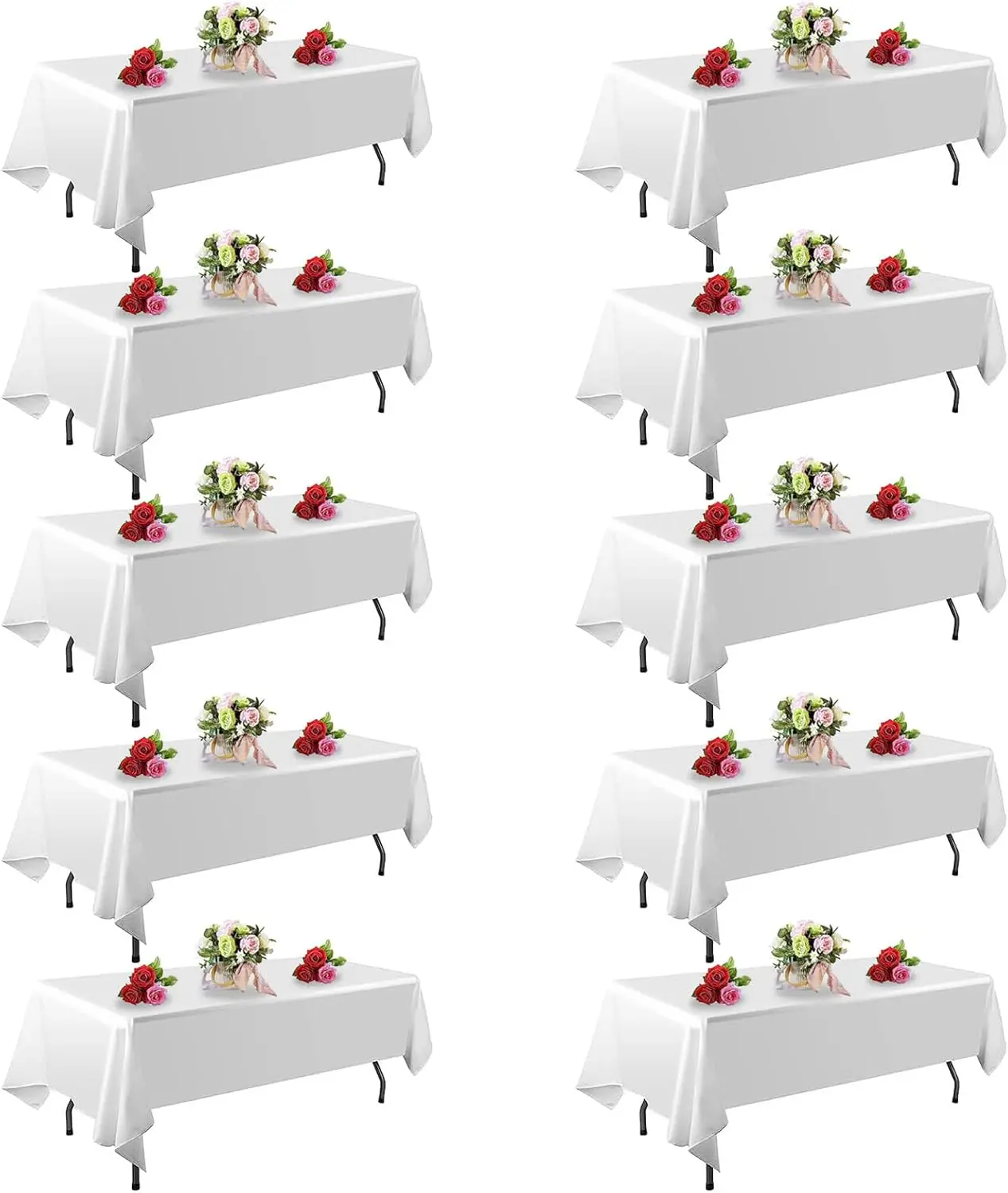 

10 Pack White Tablecloths 60x102 Inch Rectangle for 6 Foot Tables, Stain Resistant Polyester Washable for Parties Wedding