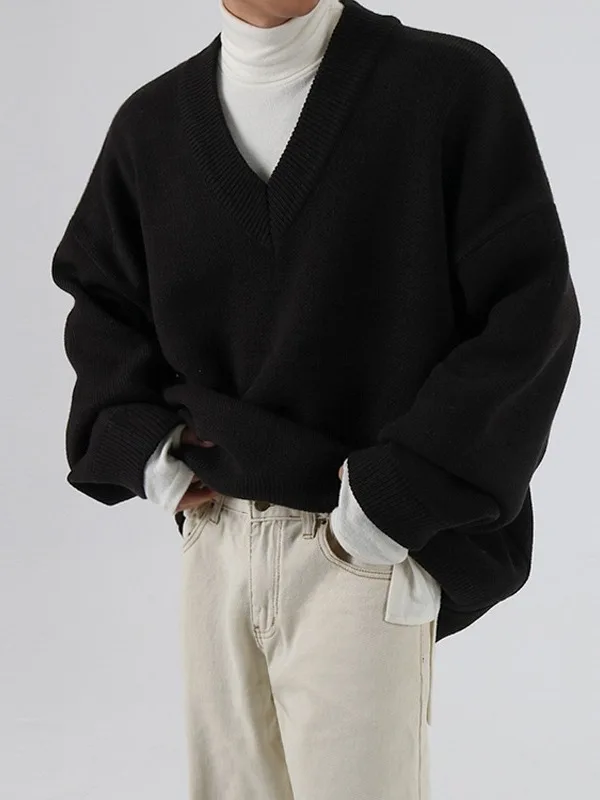 

Loose Men's V-Ne Knitted Sweater Casual Sle Long Sve Top for Autumn New Arrival Outerwear Comfortable Soft Polyester
