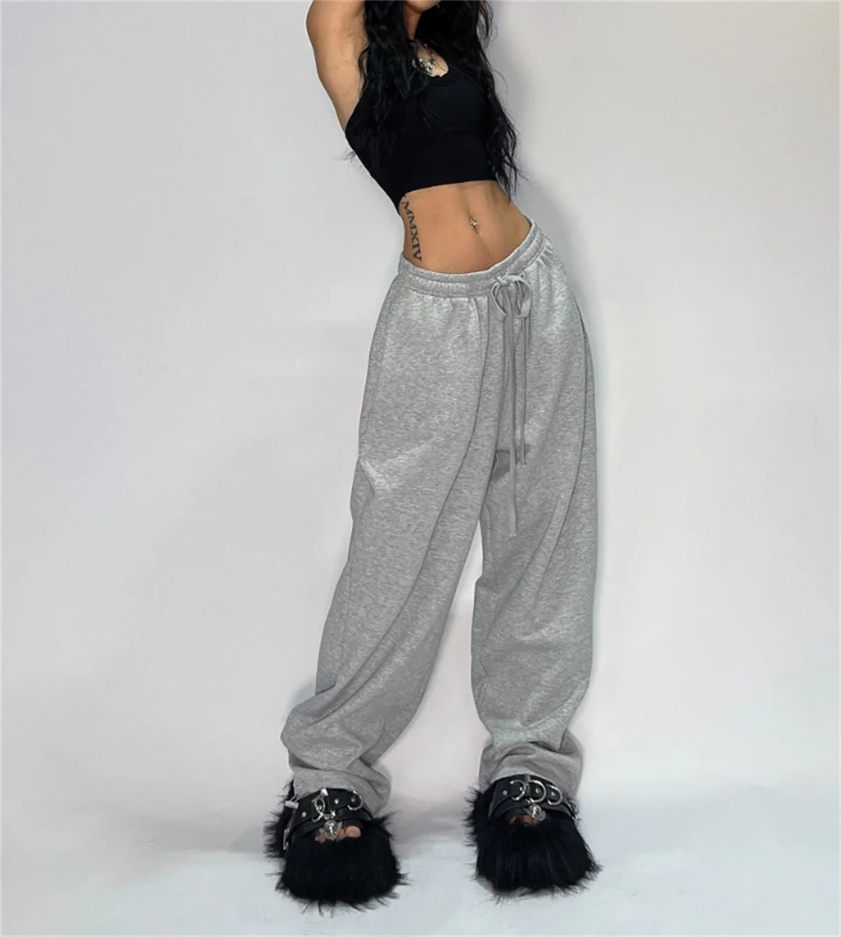 

Casual Solid Sweatpants for Women High Waist Lace Up Loose Joggers Pant Classic Baggy Streetwear Female Sport Dance Trouser Y2K