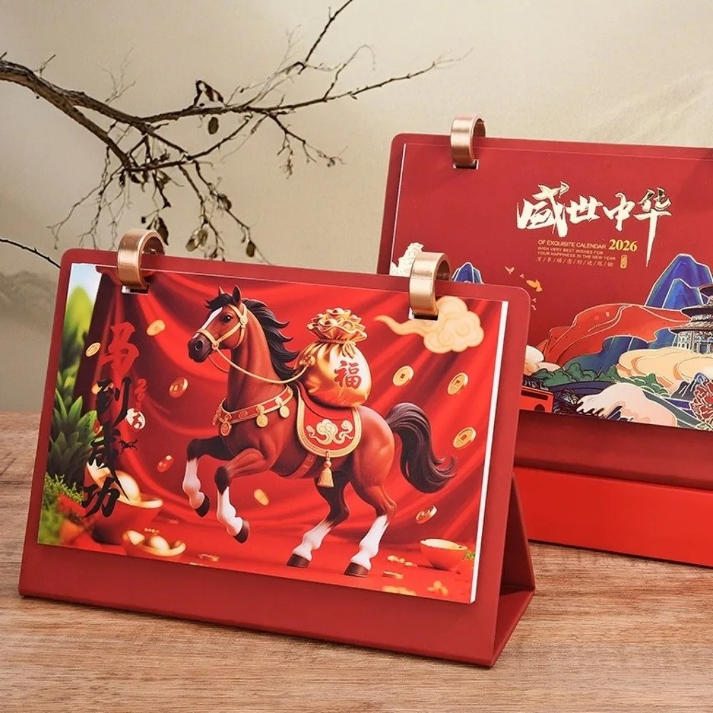 

Кожаная катушка, настольный календарь на год лошади, флип-дизайн, ретро 2026, настольный календарь, календарь на стойке, ежедневное планирование