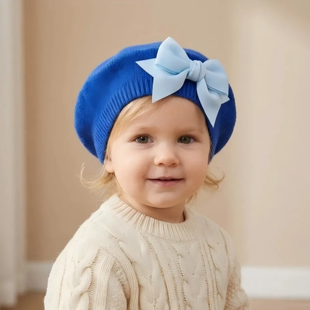 Cute Knitted Beret Hat Soft Spring Hair Accessories Painter's Hat Solid Color Beanie Caps for Newborn 1-3 years
