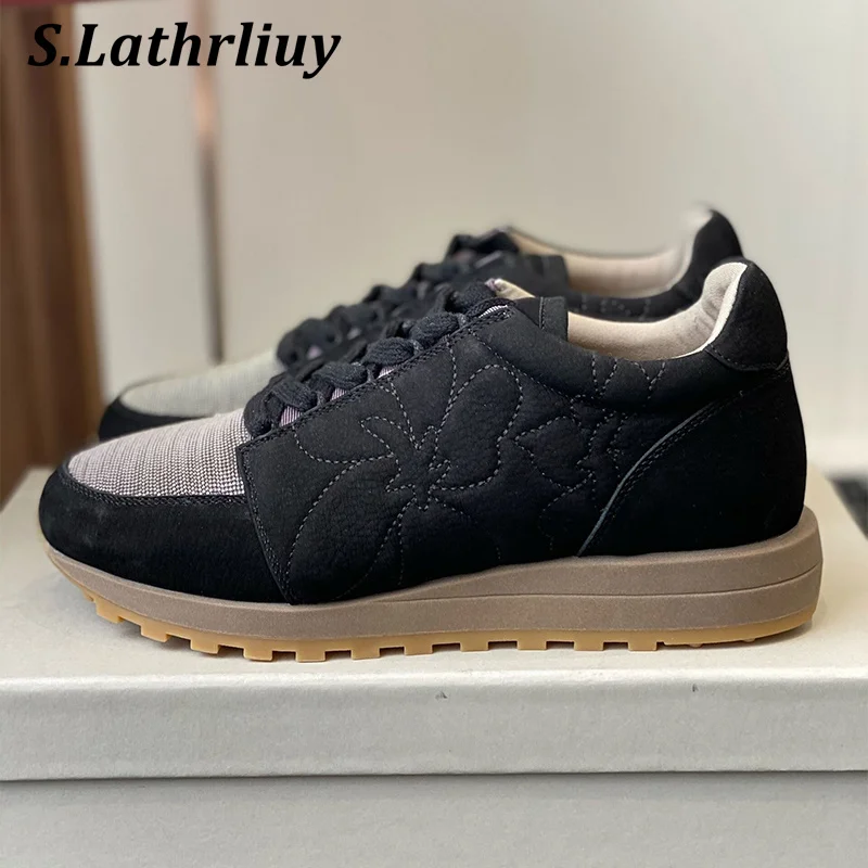 Casual Shoes Women Color Blocked Beaded Decorative Lace Up Flat Shoes Spring Autumn Breathable Round Toe Sneakers Running Shoes