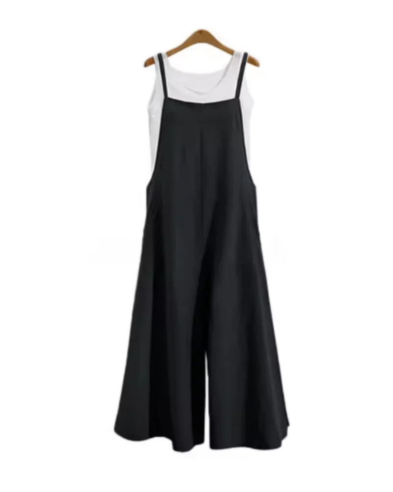 Women's Summer Sleeveless Jumpsuit Solid Color Wide Leg Bib Overalls Casual Loose Cotton Linen Straps Dungaree SIZE L-5XL image 5