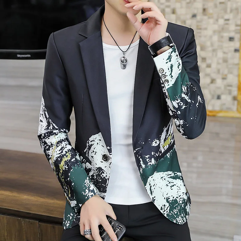 Blazer New Men\'s Fashion Business Gentleman Slim Print British Style Outdoor Performance Trend Wedding Banquet Casual Blazer