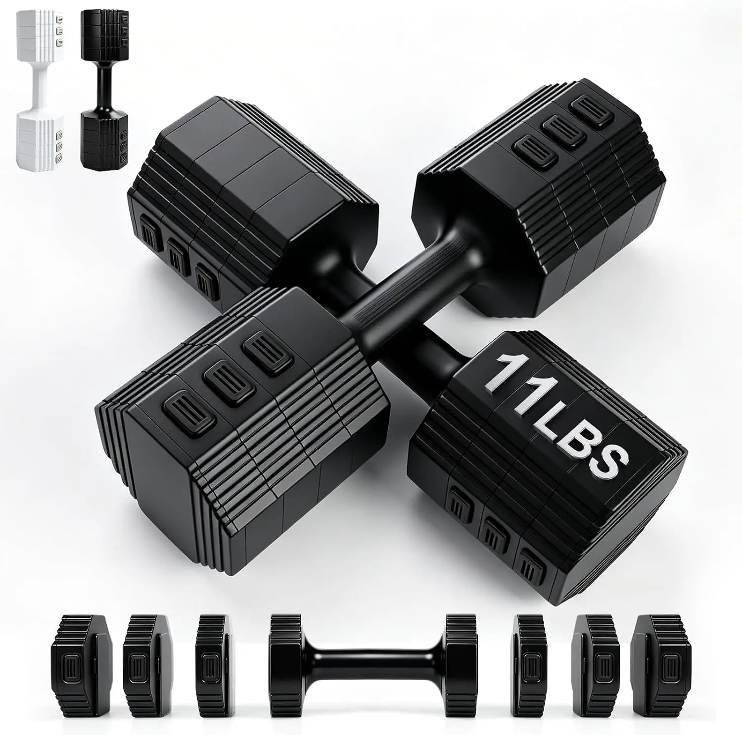 Versatile 4-in-1 Adjustable Dumbbell Set, 22 LB Total, 11 LB per Dumbbell