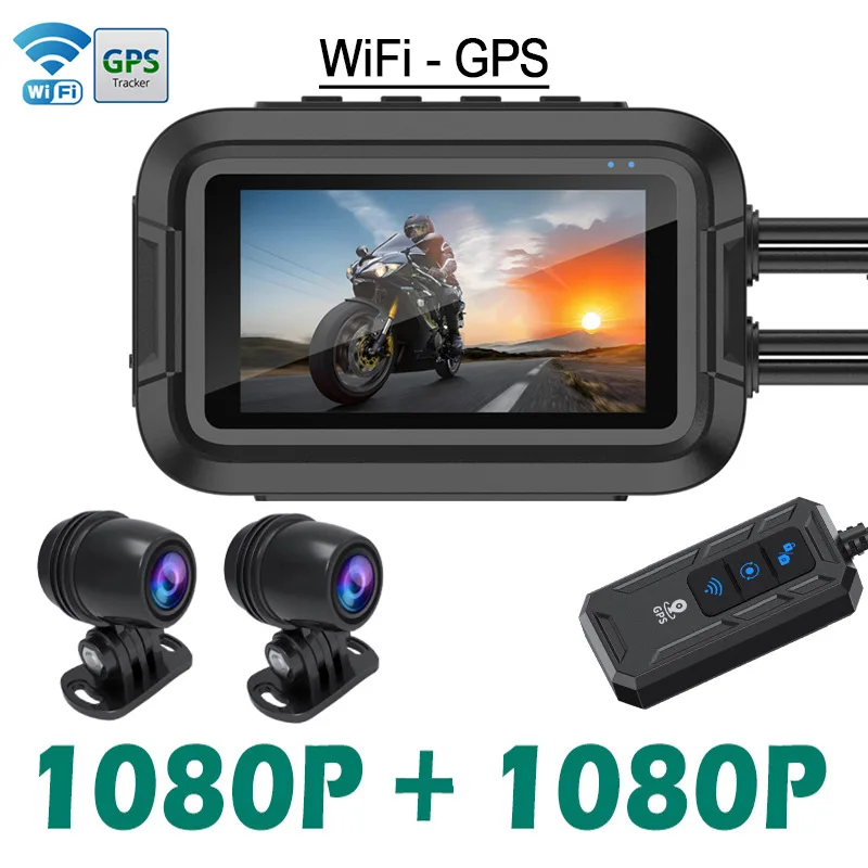 Dual lens Wifi Motorcycle recorder GPS Parking monitoring HD1080P Waterproof WiFi driving recorder motor dash cam
