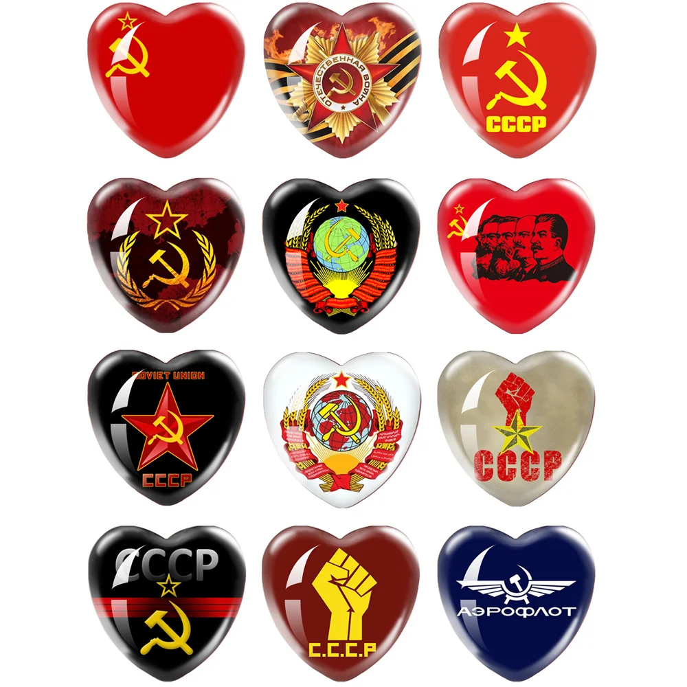 12pcs/set CCCP Lenin Stalin the Soviet 16mm-40mm Heart Photo Glass Cabochon Demo Flat Back Making Findings