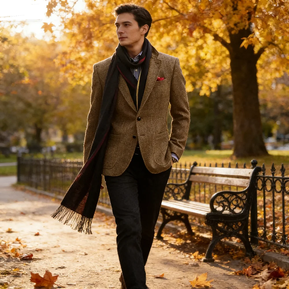 

Brown Fish Scale Men's Blazer One-Piece Notch Lapel Two-Button Smoking Jacket Wedding Business Tuxedo Ball Dancewear