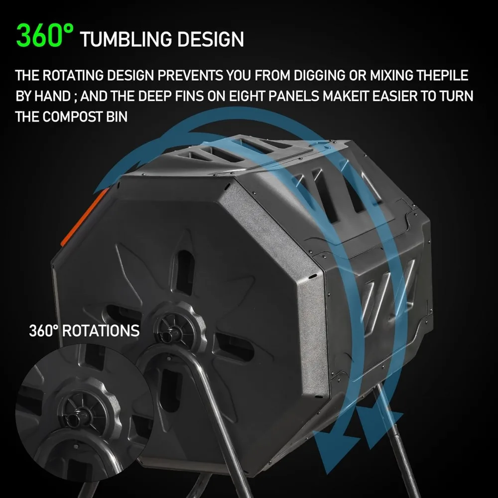 سلة سماد مزدوجة الغرفة بسعة 43 جالونًا مع أبواب منزلقة لساحة المطبخ في الحديقة #3