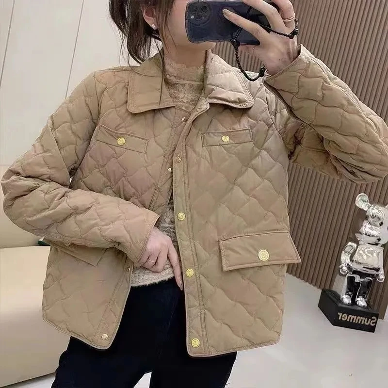 

Small Fragrant Style Diamond grid Cotton Jacket Women's 2025 New Autumn Winter Warm Cotton Jackets Female Casual Short Coat Top