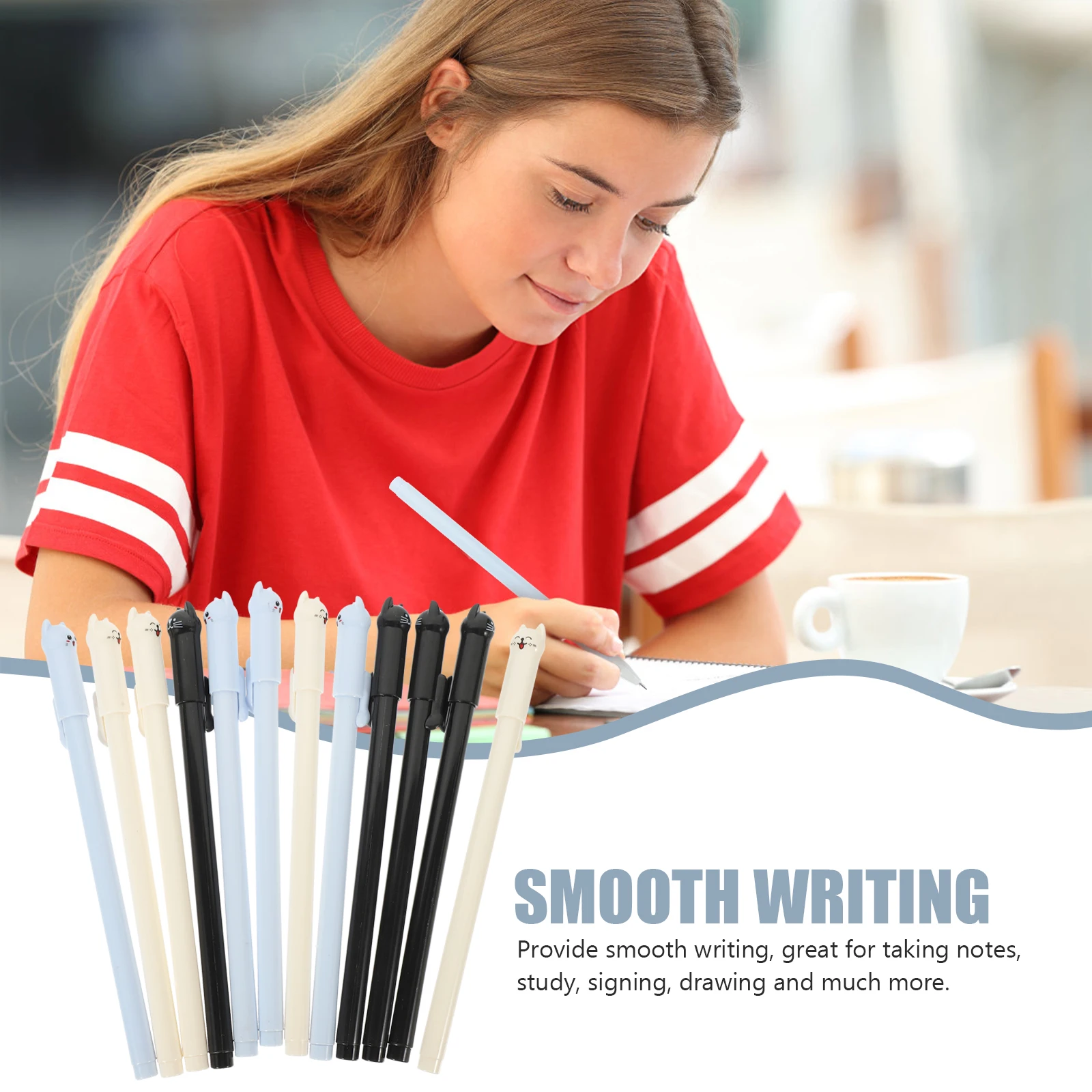 

15pcs Cat Gel Pens Bulk Pack Cute Cartoon Black White Ink Smooth Writing Pens for School Office Student Gifts Kids