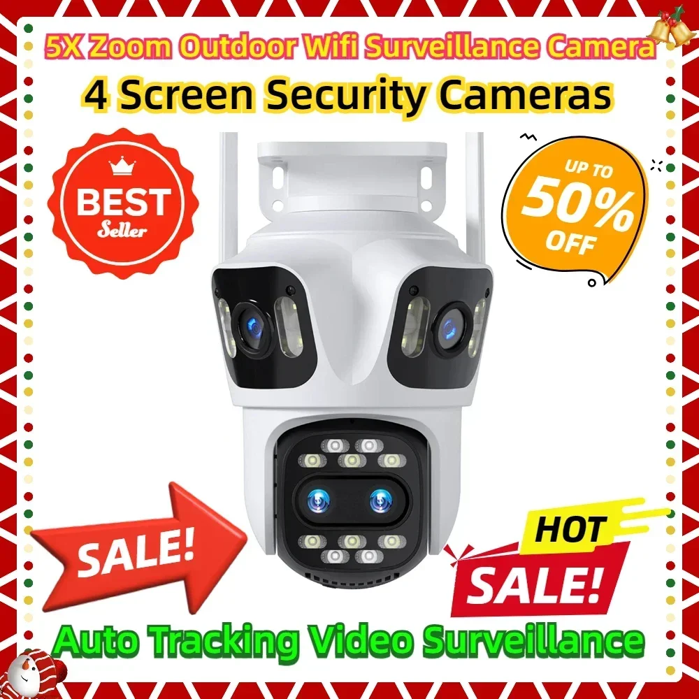 

9MP 5X Zoom Outdoor Wifi Surveillance Camera 4 Screen Security Cameras Auto Tracking Video Surveillance 4 Lens IP PTZ Camera