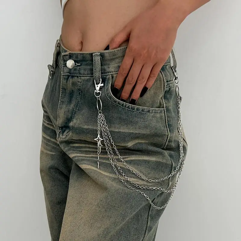 

Punk Jeans Pants Chain Decor Multi Layer Chain Cross Charm Waist Wallet Chain Harajuku Belt For Hip Hop Dancers