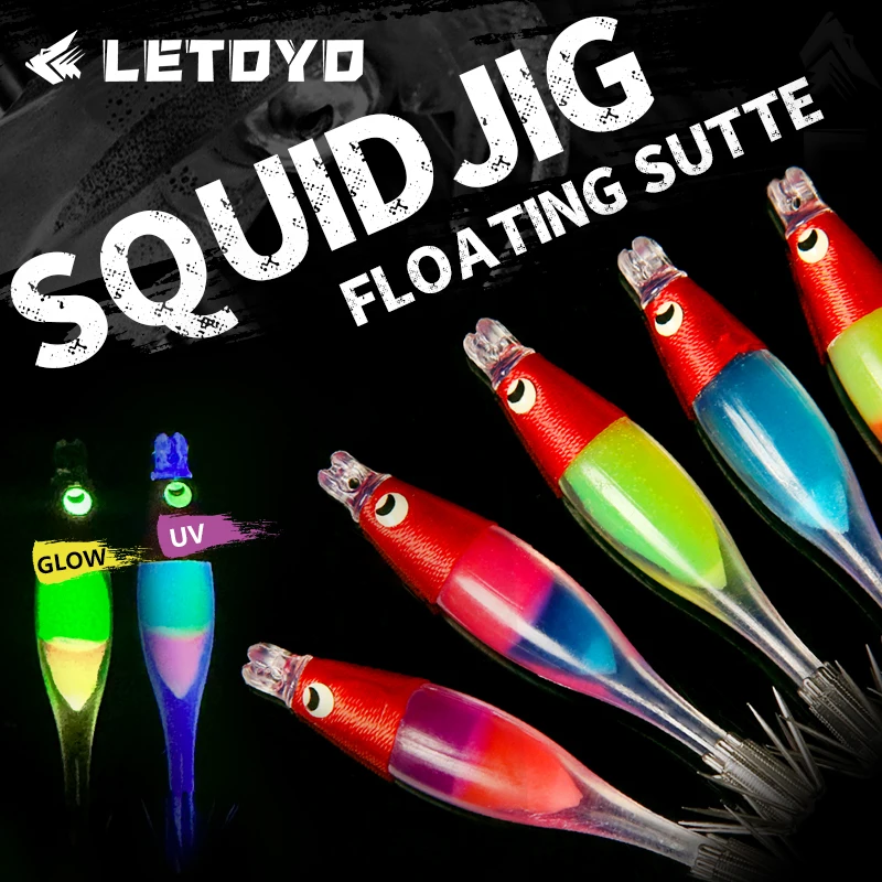 LETOYO 50mm amo legato a mano cotone seta esca calamaro UV luminosa esca galleggiante per calamari Polpo palmato esca per la pesca delle seppie