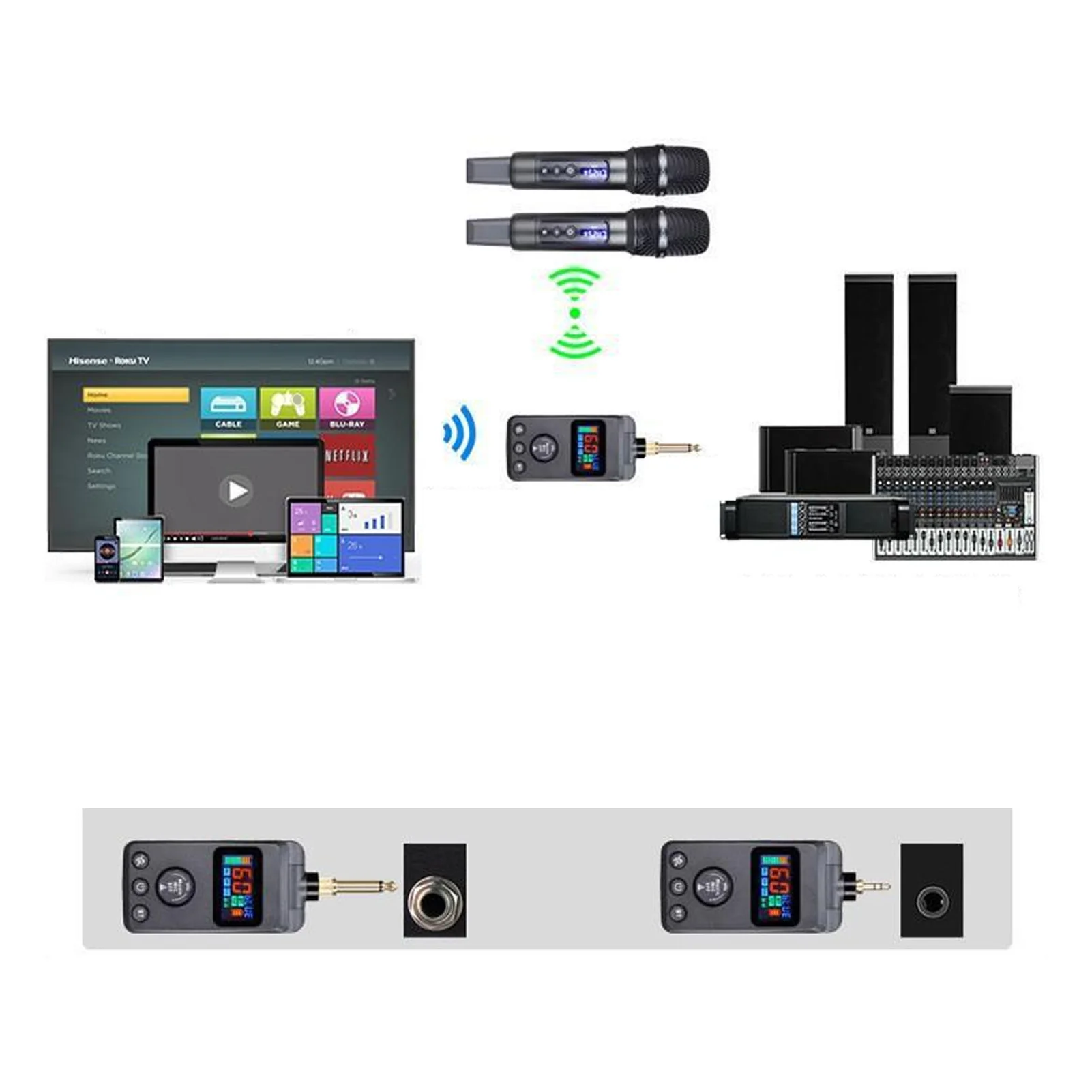 Dual Wireless Portable Microphone UHF Dynamic DSP Handheld Cordless Microphone Rechargeable Receiver for Home KTV Singing