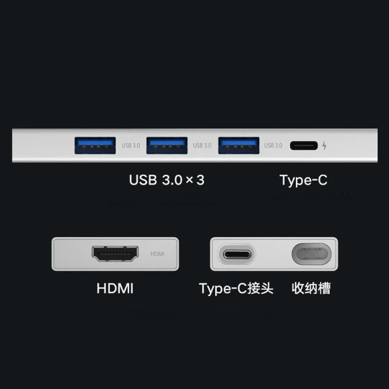 100% Original Xiaomi Type-C 5 in 1 Docking Station Port Extender USB3.0/Type-C/HDMI Multi-Function Support 4K UHD Transmission