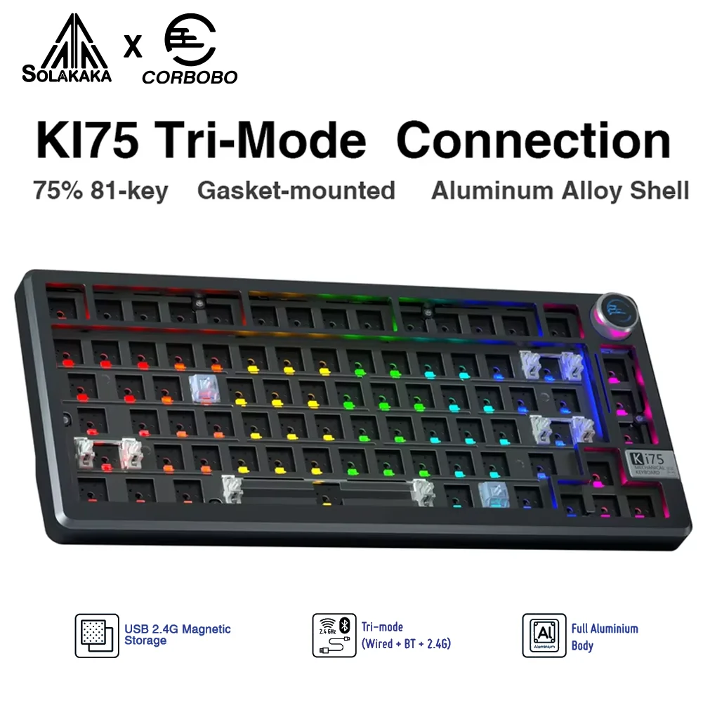 

Ki75 Custom Mechanical Keyboard Kits Aluminium Alloy 3Mode 2.4G Wireless 75% 3/5 Pin RGB Gasket Gaming Hot-swappable Keyboard