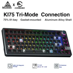 Ki75 Custom Mechanical Keyboard Kits Aluminium Alloy 3Mode 2.4G Wireless 75% 3/5 Pin RGB Gasket Gaming Hot-swappable Keyboard