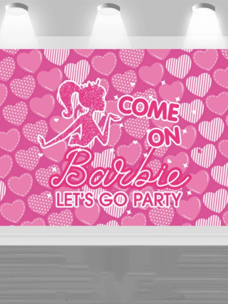 Rosa rosa Barbie Anime ragazza compleanno Poster sfondo serie Barbie decorazione Banner festa scatola compleanno decorazione giocattolo regalo