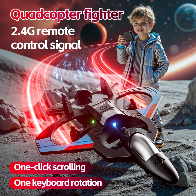 2.4G 360° Stunt Roll Fixed Wing RC Fighter Toy Electric Plane LED Lighting Headless Mode One Key Take Off RC Plane Toy Gift