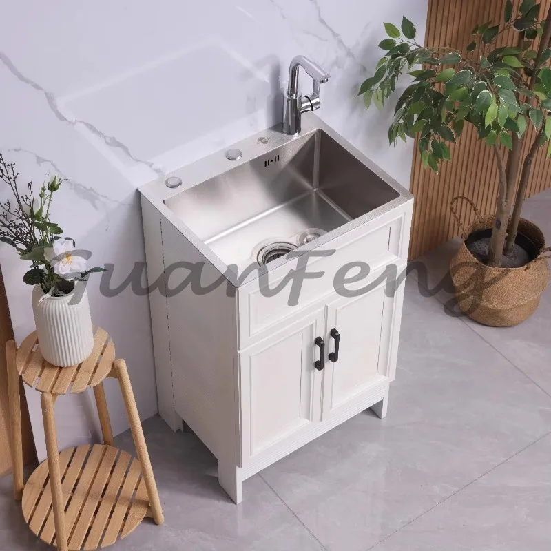Space Aluminum Integrated Laundry Sink Cabinet, Alloy Balcony Kitchen Basin Unit, Compact Household Small Space Storage