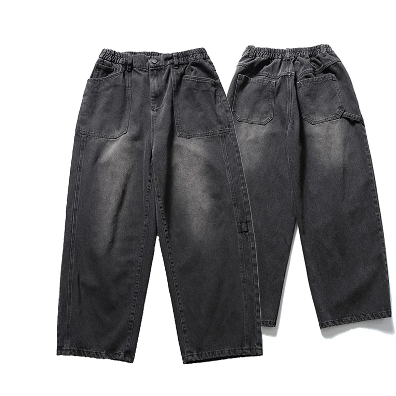 

Japanese Vintage Jeans Men Wide Leg Pants Man Streetwear Fashion Loose Washed Casual Straight High Street Pockets Trousers Male