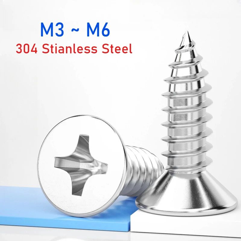 Peijian M3 M3.5 M4 M5 M6 304 Stianless Steel 500H Passivation Salt Spray Recessed Countersunk Flat Wood Self-tapping Screws