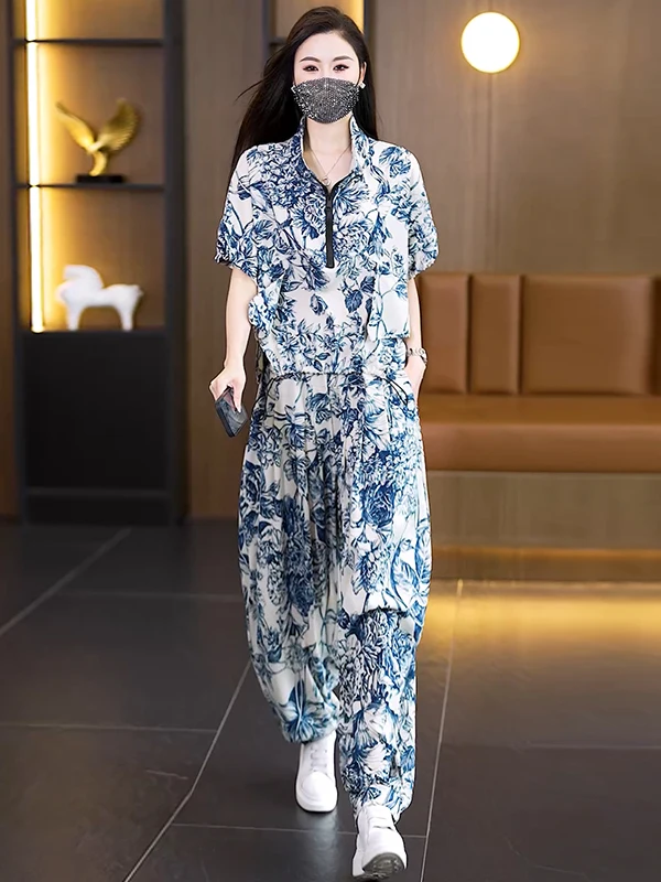 

Faionable свободный топ больших размеров и брюки Харлан, комплект из двух предметов, лето 2025, утягивающий эффект, повседневная одежда, удобная посадка