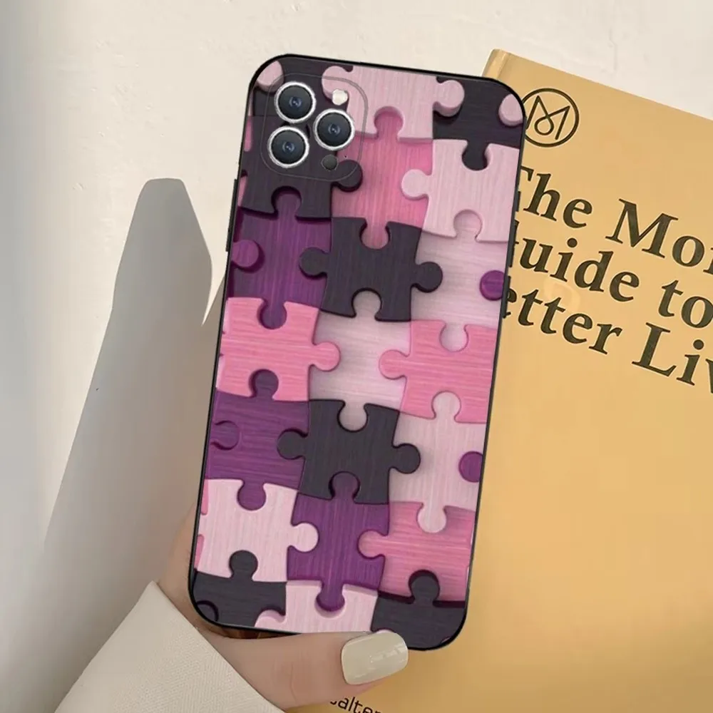 Jigsaw Puzzle Art Phone Case For iPhone 16,15,14,13,12,11,Pro,X,XS,Max,XR,Plus,Mini Soft Black Cover