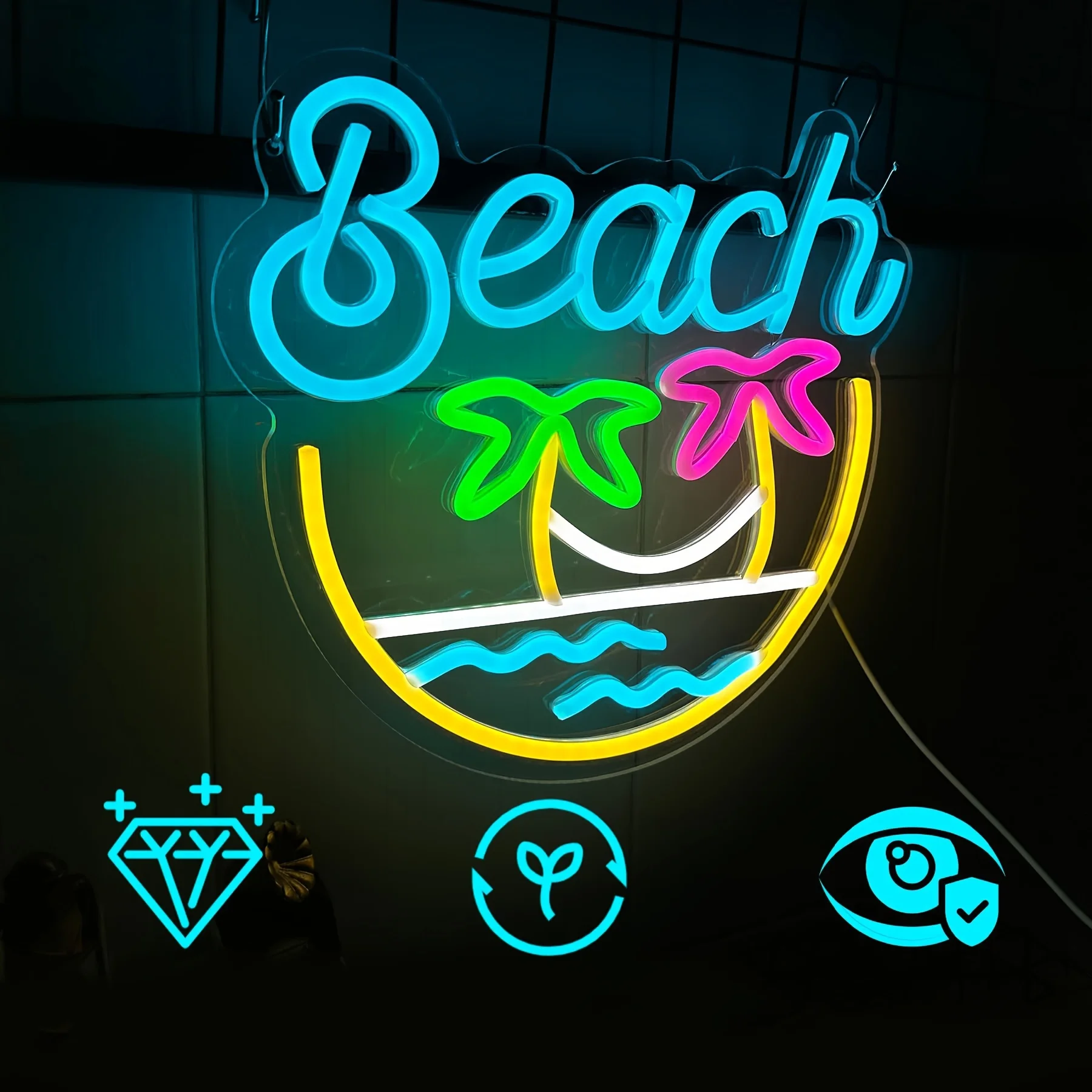 لافتة نيون لنادي الشاطئ لتزيين الحائط وشجرة جوز الهند للصيف والشاطئ LED علامة نيون لتزيين غرفة نوم الفندق والمطعم