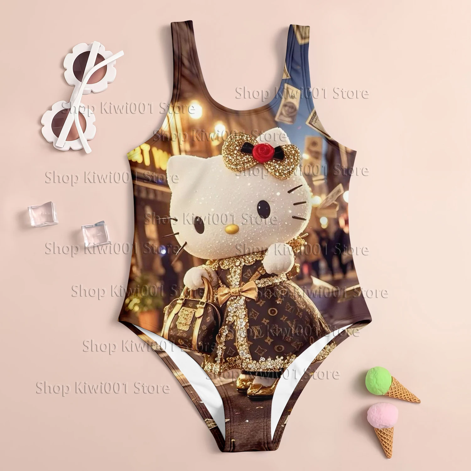 

3D printed quick-drying breathable Sanrio series swimsuits for adults, children, and family activities