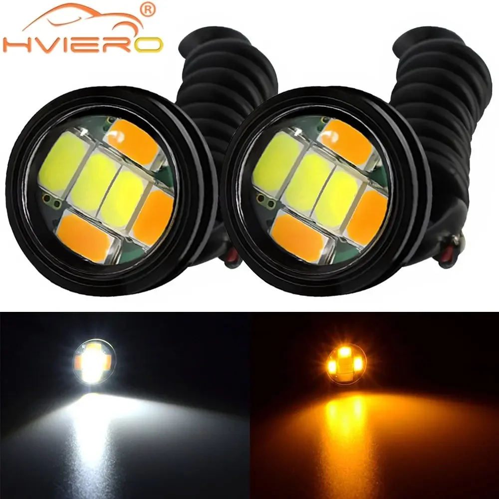 

2X Car Daytime Running Light Dual Colors Eagle Eye LED DC 12V 5730 6smd Reversing Parking Tail Bulbs Turn Signal Lamp Waterproof