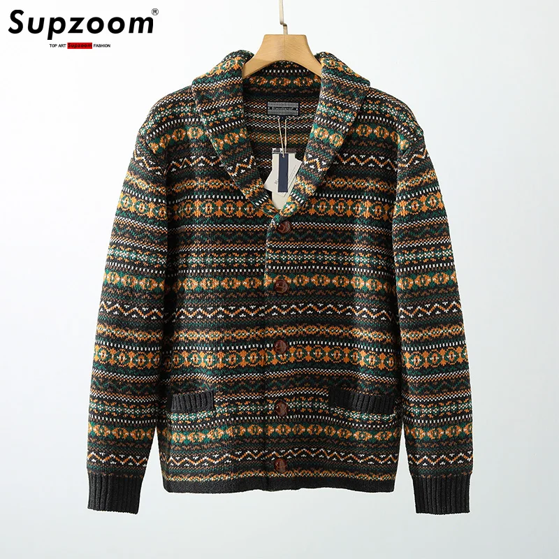 

Supzoom Новое поступление, модный топ с отложным воротником, обычный хлопковый кардиган, мужской повседневный однобортный свитер на пуговицах, мужской свитер