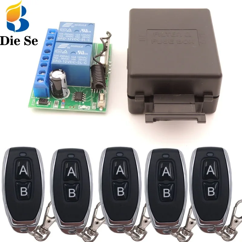 Télécommande universelle sans fil DC 12V, 2CH, rf, 433 MHz, relais récepteur et émetteur pour le contrôle de porte de garage