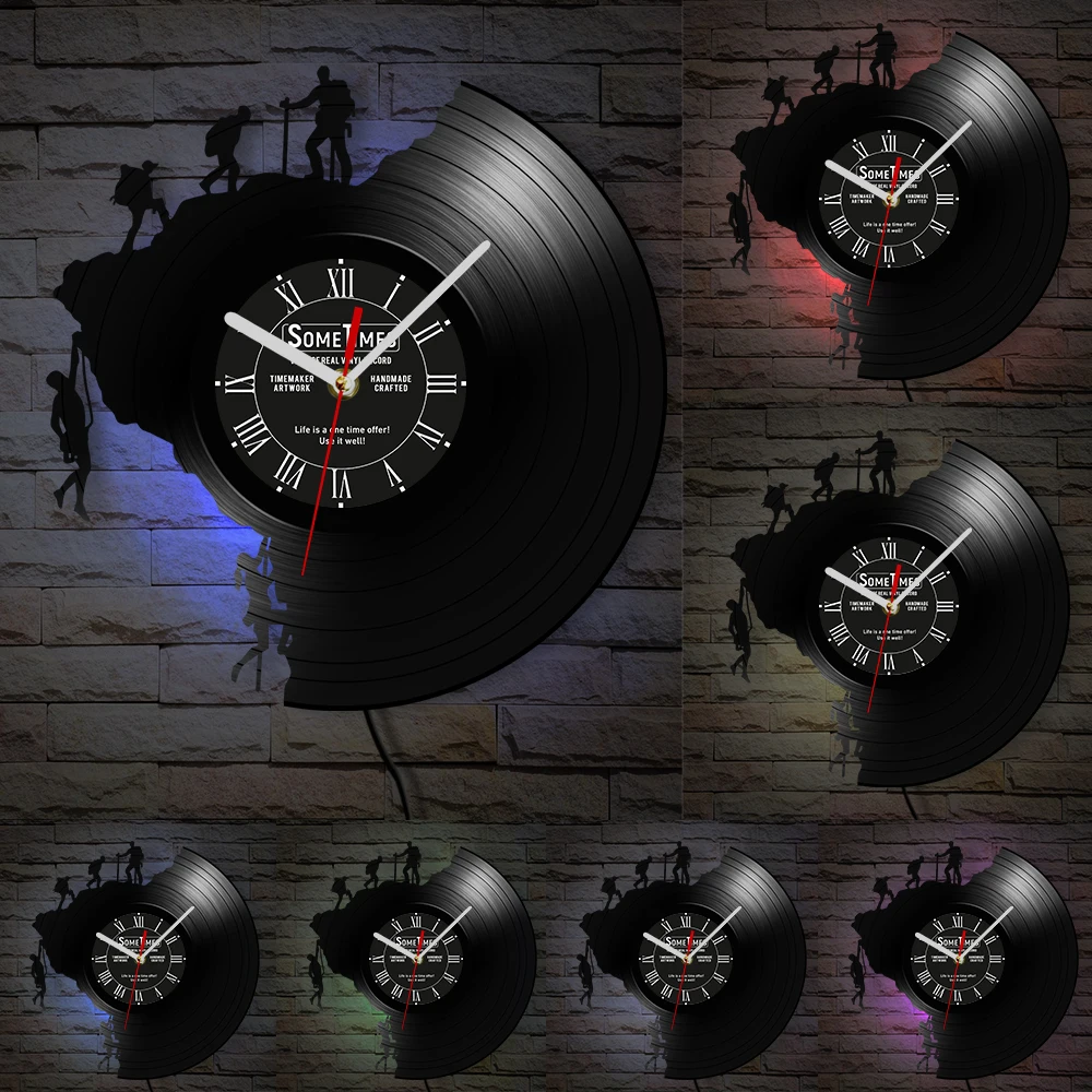 Custom Climbing Vinyl Record Wall Clock For Man Cave Mountain Hiking Rock Climb Artwork Vintage Music Album Clock Climbers Gift