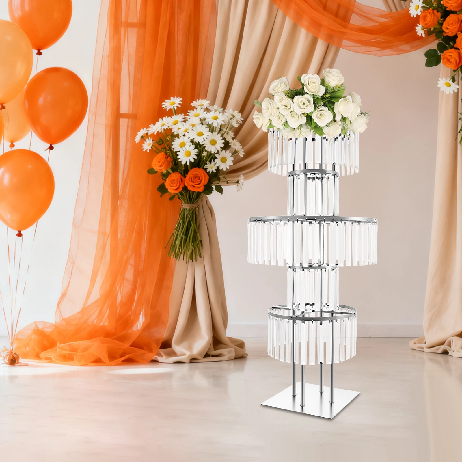 

Sliver Vases Wedding Centerpieces for Tables, 5 Tier Round Flower Stand for T Stage Birthday Party Reception Venues Decoration