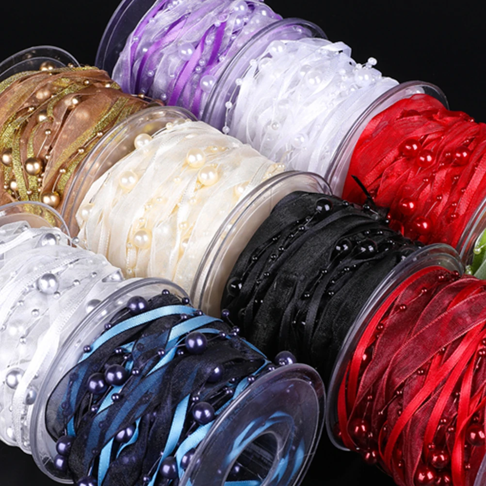 

Wedding Ribbon B Decorative Beaded Ribbon for Party 10mm Reusable Christmas Gift Piyester Webbings Bouquet Ribbons