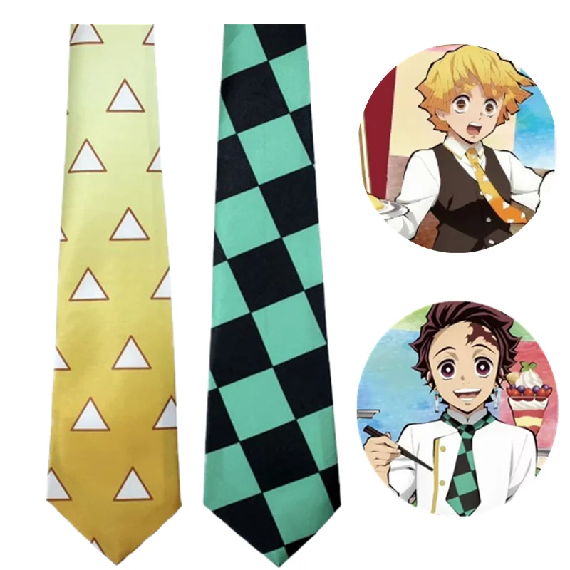

Halloween JK Tie Kamado Tanjirou Agatsuma Zenitsu Ties Cosplay Costume Accessories Demon Slayer Casual Necktie Prop