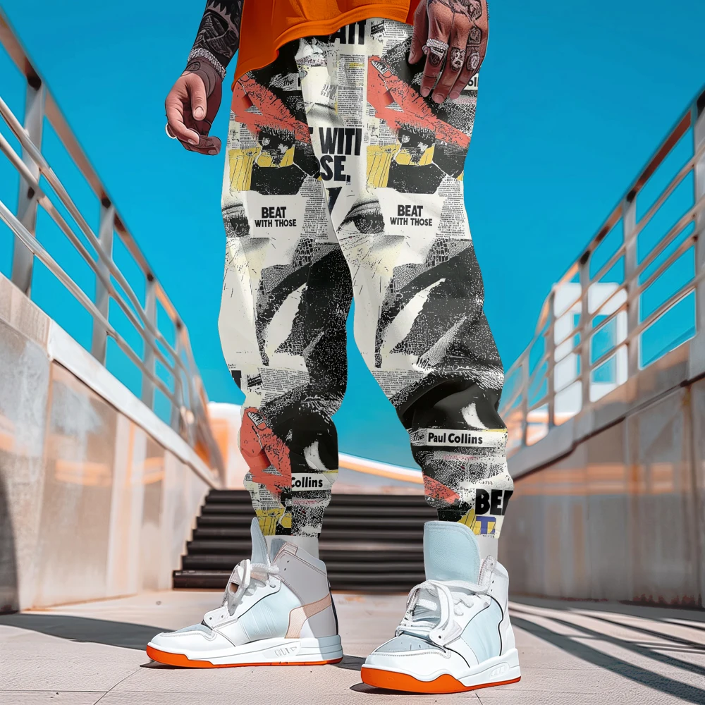 

60-е годы Винтаж Ретро с принтом лица на шнурке Спортивная одежда Брюки для поп-культуры Мужские брюки Беговые штаны Повседневная уличная одежда в стиле хип-хоп