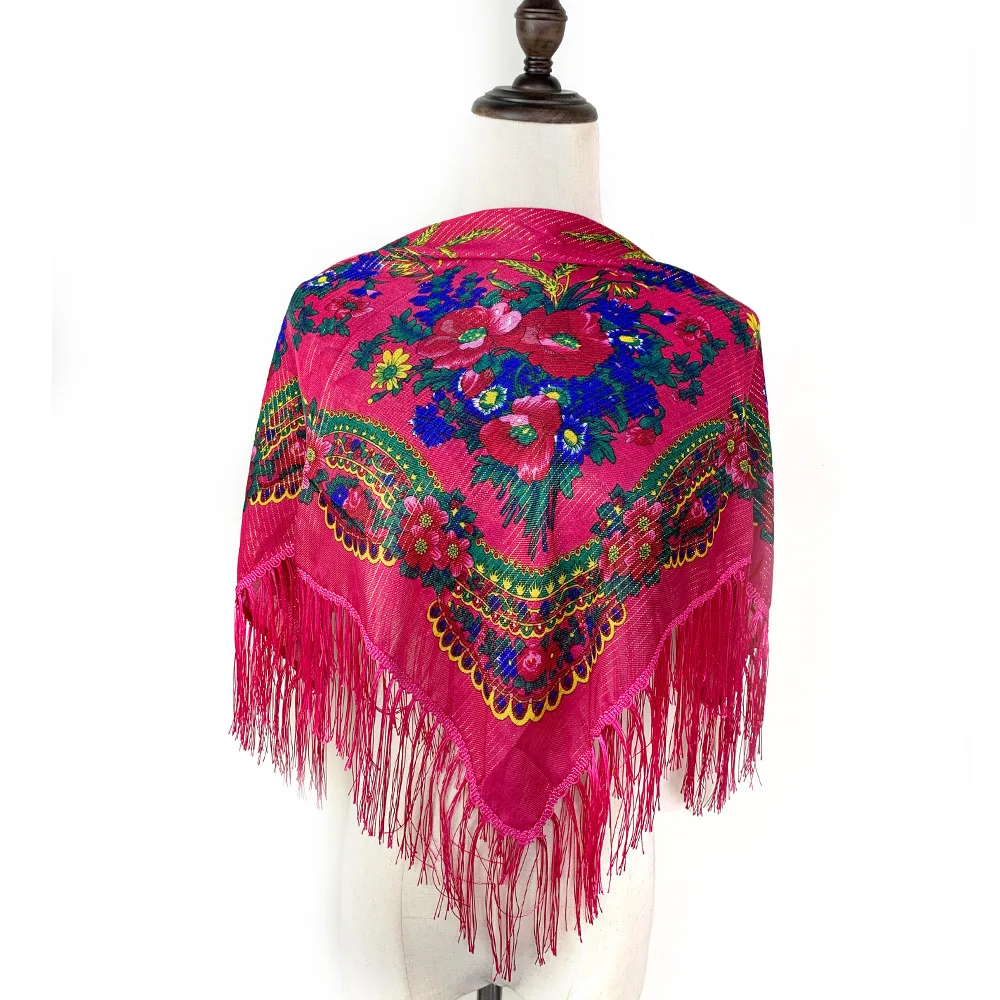 70X70CM Russian Scarf for Women Square Handkerchief Floral Vintage Scarf Ethnic Girl's Elegant Soft Winter Red Shawl Headscarf