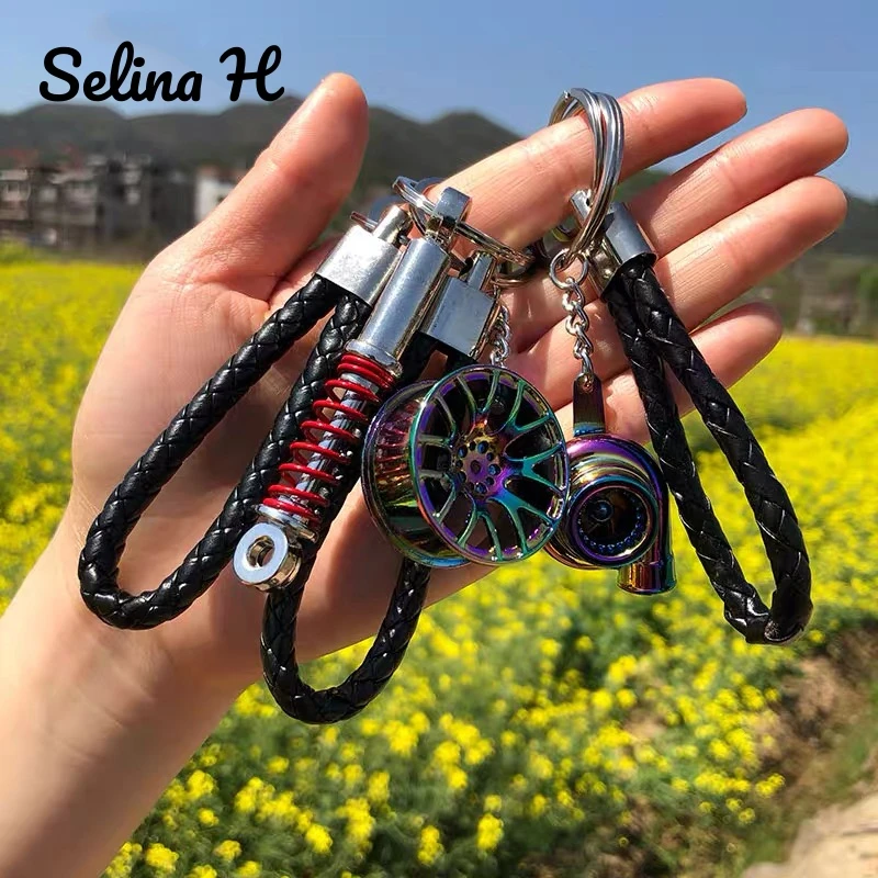 Men Creative Mini Turbo Turbocharger Keychain Spinning Turbine Key Ring Keyring Keyfob Car Keyring Car Interior Accessories