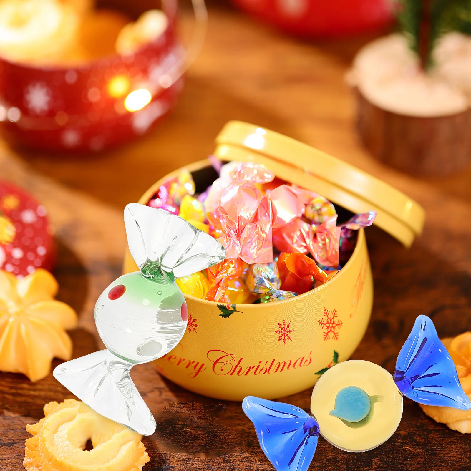 

3 Pcs Handmade Glass Sweets Christmas Decoration Artificial Candy Small Ornaments Murano Style