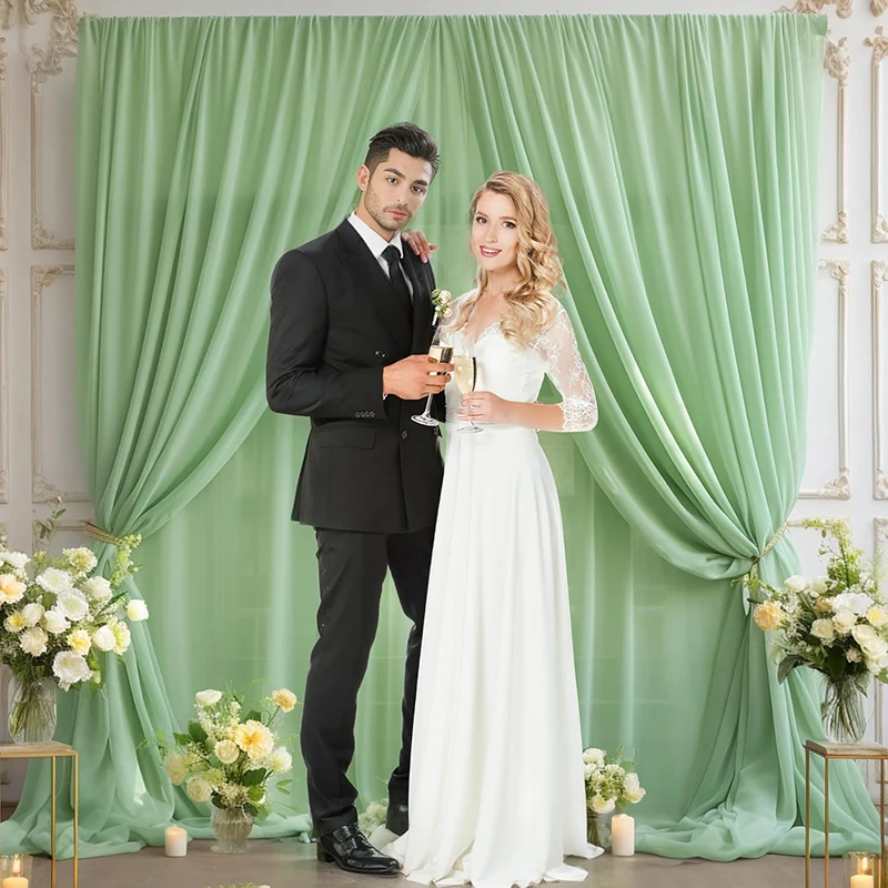 Chiffon Backdrop Curtains Sheer Fabric Living Room Window Curtain for Wedding Arch Baby Shower Photography Christmas Decorations