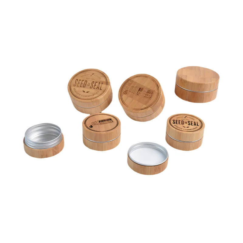 

30pcs Custom Carving Logo Empty Bamboo Aluminum Liner Face Cream Jars Bottles with Lid for 10g 15g 30g Cosmetic Cream W2
